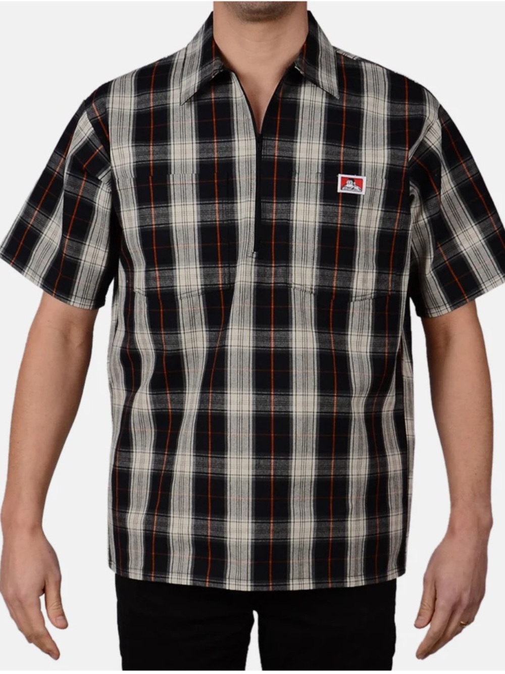 Ben Davis Tan Casual Button Down Shirt Size Medium No Stretch‎ 1/2 Zip Plaid